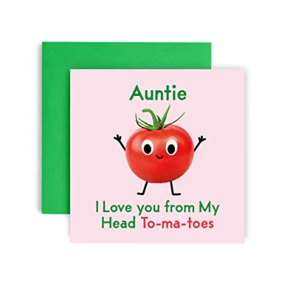 Image of Huxters Birthday Cards for Women I Love You Auntie Card her Funny Happy Fun Tomato 14.8cm (Auntie)