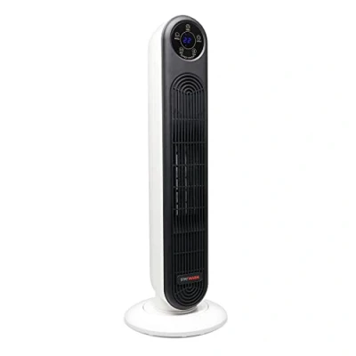 Image of StayWarm 2000w Oscillating PTC Ceramic Tower Fan Heater with remote control, 2 Heat Settings, Cool Blow, 12 hr Timer, Digital Touch Screen, Tip Over Switch White Black F2252WH