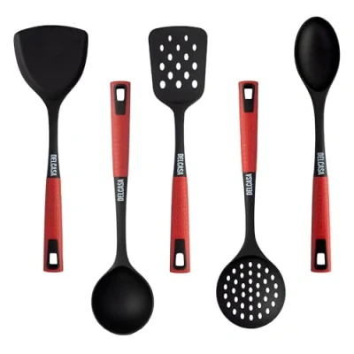 Image of Delcasa 5 PC Nylon Kitchen Utensil Set for Cooking Skimmer, Serving Spoon, Ladle, Slotted Turner and Safe Non Stick Cookware Heat Resistant Handle