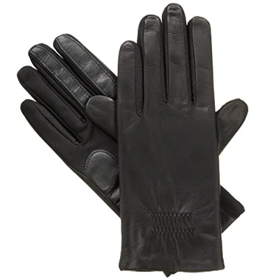 Image of Isotoner Women&#039;s Classic Stretch Leather Touchscreen Cold Weather Gloves, Fleece Lining