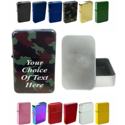 Image of Personalised Engraved Lighter for Birthday, Fathers Day, Anniversary, Choice of Colours With Luxury Gift Tin Packaging (Camouflage)
