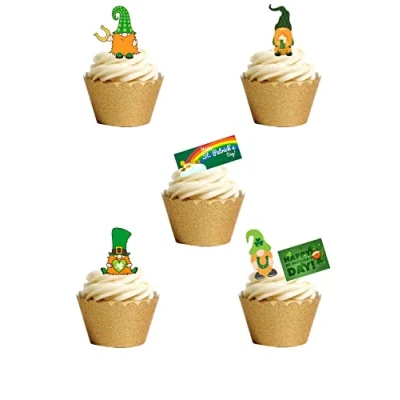 Image of Top That 35 Stand Up St Patricks Day Lucky Gnomes Celebration Themed Edible Wafer paper Cake Toppers Decors