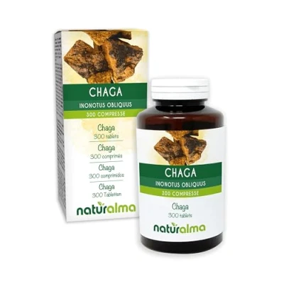 Image of Chaga (Inonotus obliquus) Fungus or Mushroom Naturalma 150 g 300 Tablets Food Supplement Natural and Vegan