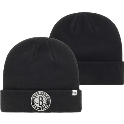 Image of 47 NBA Unisex Adult Primary Logo Cuffed Knit Team Color Beanie Hat Cold Weather Hat, One Size, Brooklyn Nets Black, size