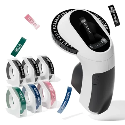 Image of Goknu Embossing Label Maker Machine with Tape, E975 3D Portable Embossed Printer Machine, Inkless Omega Home Embosser Handheld, S Vintage for Kitchen Office Black