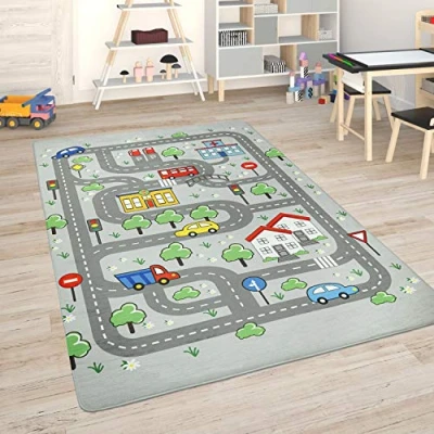 Image of Paco Home Kids Rug Children&#039;s Room Play Mat Baby Car Rug, Size:80x150 cm, Colour:White