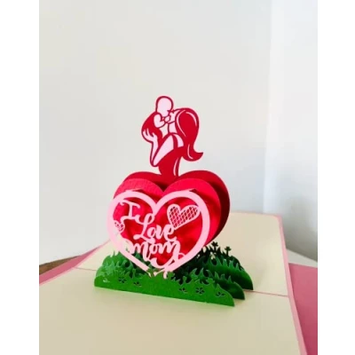 Image of I Love Mom 3D Pop Up Card. Mother’s day collection.Surprise greeting card gift for Her, Mother, Daughter, Wife, Girlfriend. Perfect Day, Birthday’s, Thank you.15cmx15cm