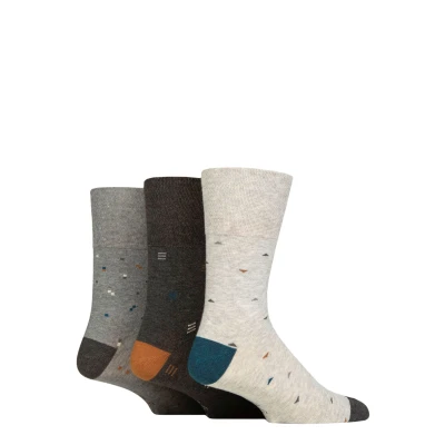 Image of Mens 3 Pair Gentle Grip Cotton Argyle Patterned and Striped Socks Geometric Myriad Mid Grey 6 11