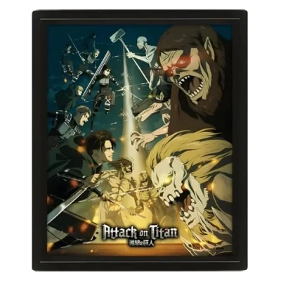 Image of Pyramid International Attack On Titan Poster (Season 4 Design) Lenticular 3D Wall Art and Posters in Black Picture Frame 25cm x 20cm 1.5cm Official Merchandise