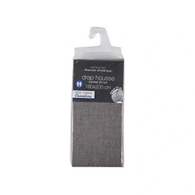 Image of Douceur d&#039;Intérieur Actually Double Fitted Sheet, Polyester, Hazelnut, 160 x 200 cm