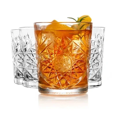 Image of Libbey Hobstar Double Old Fashioned Glasses, Clear Cut Glass Drinking Glasses Set of 4, Durable, Vintage Whiskey for Cocktail, Drinks and More