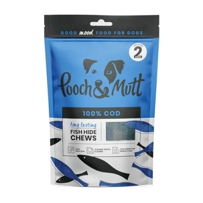 Image of Pooch &amp; Mutt Cod Hide Chew Treat, Long Lasting Fish Chews for Reward, 90g (2 chews)