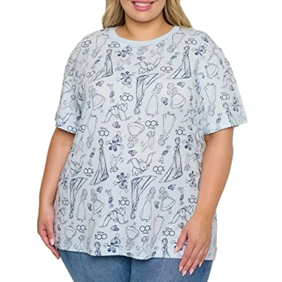 Image of Disney Plus Size Womens T Shirt Mickey Minnie Mouse D100 All Over Print, Blue, 2X