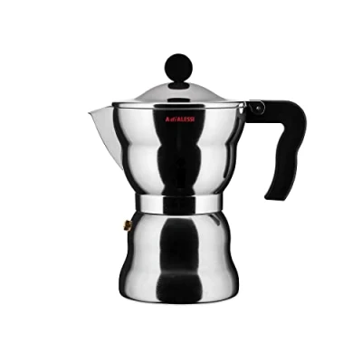 Image of Alessi AAM33 / 6 Design Espresso Coffee Maker, Aluminum Body, Handle and Knob in Thermoplastic Resin, Cups, Black