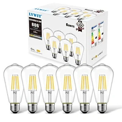 Image of LVWIT Vintage E27 LED Filament Bulb,Antique 6.5W ST64 Edison Screw Bulb 60W Equivalent,806 LM,2700K Warm White,Retro Old Fashioned Style Antique Lamp,Non dimmable (6 Pack)
