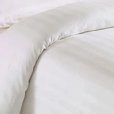 Image of Linens Limited Blenheim Satin Stripe 100% Cotton 200 Thread Count Duvet Cover &amp; Pillow Case Set, Ivory, Double