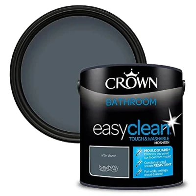 Image of 2.5L CROWN Easyclean Bathroom MID SHEEN Emulsion Multi Surface Paint With MOULDGUARD+ That can be Used on Walls, Ceilings, Wood and Metal. Stain &amp; Scrub Resistant Formula Aftershow