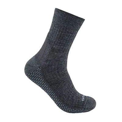 Image of Carhartt Men&#039;s Force Grid Midweight Synthetic merino Wool Blend Short Crew Sock, Carbon Heather, Medium