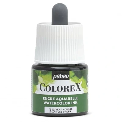 Image of Pébéo Colorex 45 ml Moss Green Ink Watercolour Velvety Rendering Multi Tool Drawing for All Media
