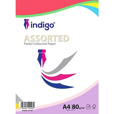 Image of Indigo® A4 80gsm Coloured Paper Origami Assorted Multi Colour for Art &amp; Craft Sheets (Pastel, 100 Sheet)