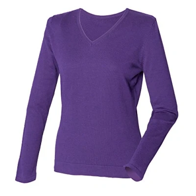 Image of Henbury Womens/Ladies 12 Gauge Fine Knit V Neck Jumper/Sweatshirt (M) (Purple)