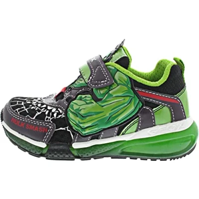 Image of Geox Marvel Avengers HULK Bayonyc BOY Lights Trainers for kids, Size: 2.5, Black/green Imitation leather/ textile