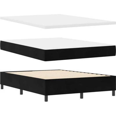 Image of vidaXL Box Spring Bed with Mattress &amp; Bench Black 140x200 cm Velvet