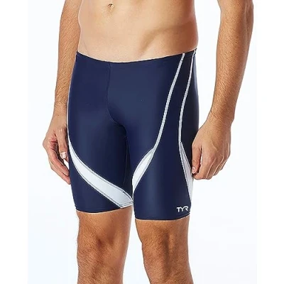 Image of TYR Men&#039;s Alliance Splice Jammer Swimsuit Swim Trunks, Navy/White, 30