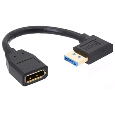 Image of HTGuoji 8K DisplayPort 1.4 Extension Cable, 90 Degree Angle DP Male to Female Extender Adapter Connector Cord, Support 8K@60Hz 4K@144Hz 1080p@240HZ, Full HD Stereo 3D 15cm (Right)