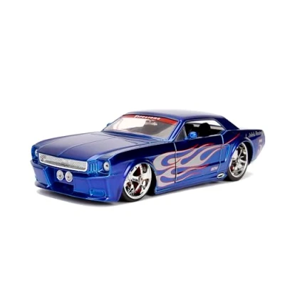 Image of Bigtime Muscle 1:24 1965 Ford Mustang Die Cast Car, Toys for Kids and Adults(Blue/Silver Flames)