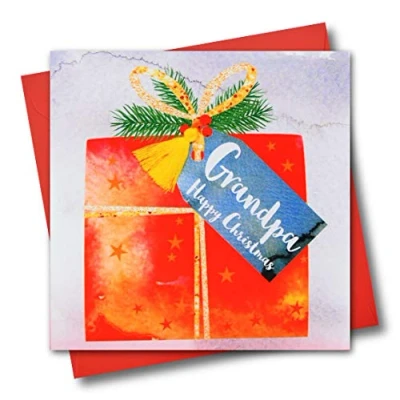 Image of Christmas Card, Present, Grandpa, Happy Christmas, Tassel Embellished