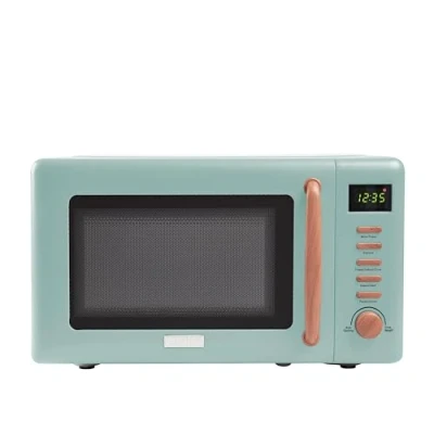 Image of Haden Dorchester Green Microwave Oven 20L 800W Microwave, Digital Controls, 5 Power Levels Ideal Countertop with Wood Effect Finish, Small Kitchen Space