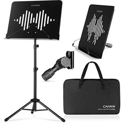 Image of CAHAYA Sheet Music Stand Dual Use Metal Portable with Carrying Bag Folding Travel Holder Super Sturdy Adjustable Height M Type, CY0233