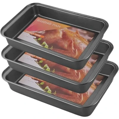 Image of AYSUM 3PCS Non Stick Deep Oven Baking Trays Set, Roasting Tray Set Carbon Steel Tins Pan (Small, Medium &amp; Large)