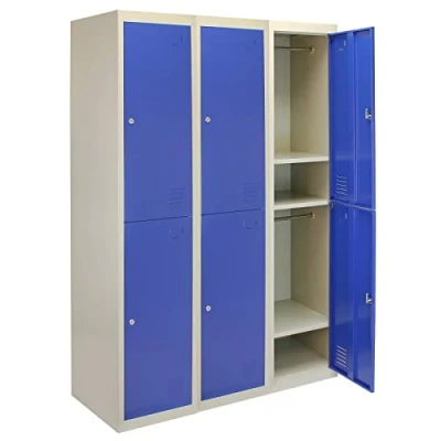Image of Monster Shop 3 x Blue 2 Door Metal Storage Lockers, Red &amp; Grey Steel Lockable Unit, Staff Gym School Changing Room