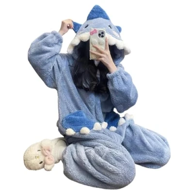 Image of Lumiscent Shark Onesie, Blanket Pajamas, Sleeping Bag, For Girls Winter, Wearable Adults, Kids, Multicolor