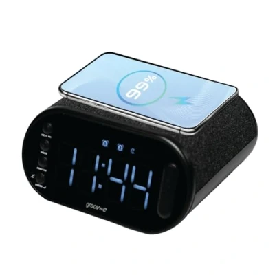 Image of groov e Atlas II Digital Alarm Clock with FM Radio, USB and Wireless Charging, LED Display, Dual or Rechargeable Battery Operated