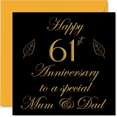 Image of Special 61st Anniversary Card for Dad Mum Parents &amp; Happy 61 Wedding Cards from Son Daughter Family, 145mm x Greeting Sixty First Anniversaries