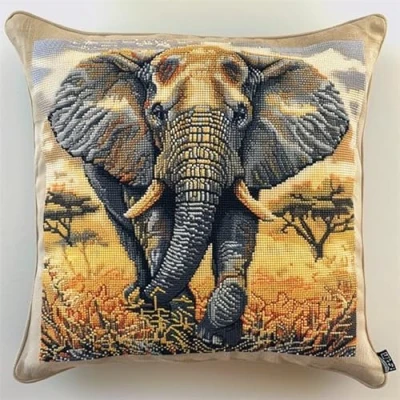 Image of Lfynior Cross Stitch Pillow Kit Elephant Tapestry Cushion 45X45cm Needlepoint Craft Set pre Printed Handmade Cover Stitched Decorative for Adults Beginners