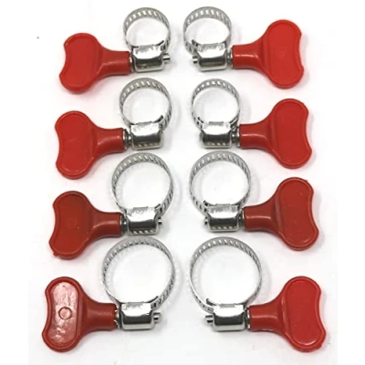 Image of fiXte 8 Piece Hose Clip Set Easy Turn Butterfly Jubilee Clips Worm Gear Stainless Steel Pipe Clamps 15mm 25mm