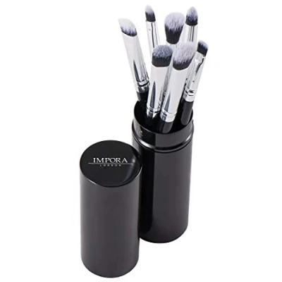 Image of Eye Makeup Brush Set by Impora London. Includes Eyeshadow Brushes, Blending Brush, Pencil Eyeliner &amp; More [7 Brushes + Metal Case]. Perfect for Travel