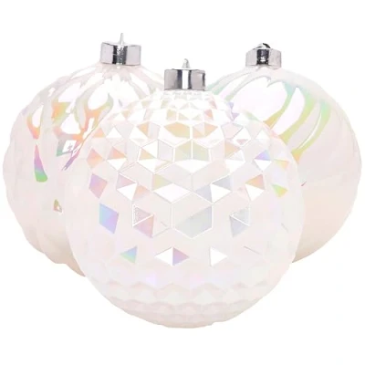 Image of Christmas Concepts® Pack of 3 150mm (5.9&quot;) Giant White Iridescent Faceted Baubles Shatterproof Hanging Ornaments Decorations