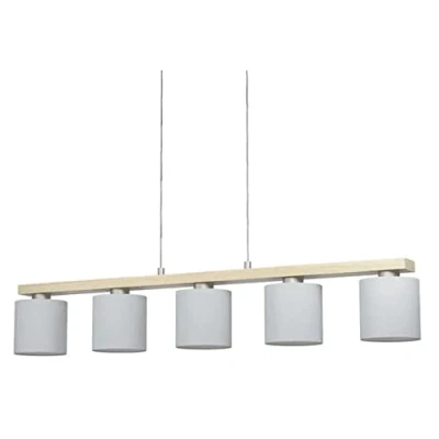 Image of EGLO Castralvo hanging light, length 115 cm, wood/white, 5 bulb, fabric