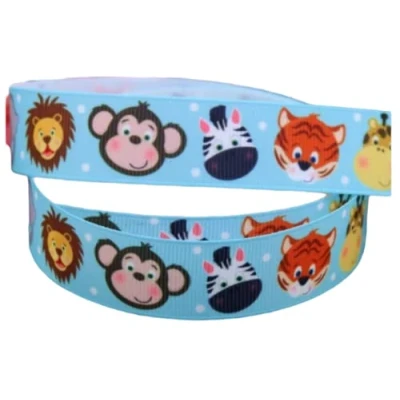 Image of TWINKLE STAR BABY Safari Animal Grosgrain Ribbon 2m Length x 22mm Width Birthday Cakes, Hair Bows, Tiger, Lion, Giraffe, Zebra, Monkey