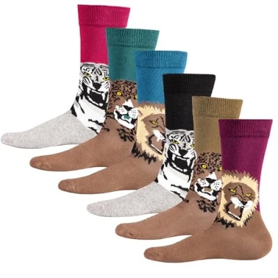 Image of Soxy 6 Pack Mens Animal Socks ,Multicolour, UK 11 (EU 39 45)