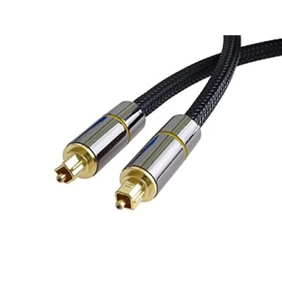 Image of PremiumCord Toslink Optical Audio Cable 1 m Outer Diameter 7 mm Plug On Digital for HiFi Stereo Soundable TV, HQ Audio, Metal Design + Nylon, Colour: Black, Gold