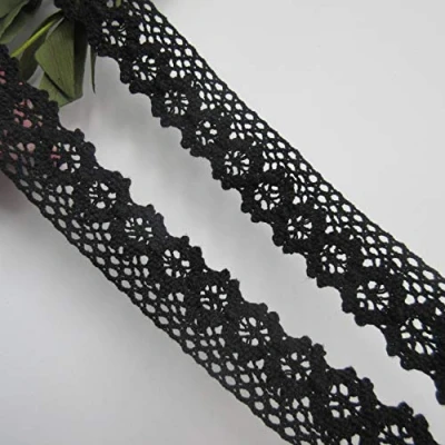 Image of 5 Meters Cotton Crochet Lace Edge Trim Ribbon 2.5 cm Width Vintage Black Edging Trimmings Fabric Embroidered Applique Sewing Craft Wedding Dress Embellishment DIY Cards Decor Clothes Hats Embroidery
