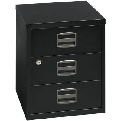 Image of Horison Industries Medium Storage Cabinet with Doors Lockable, Metal Cabinet, Cupboard Home Office Furniture Eco Drawer unit 3 Drawers in Black 512x413x400mm