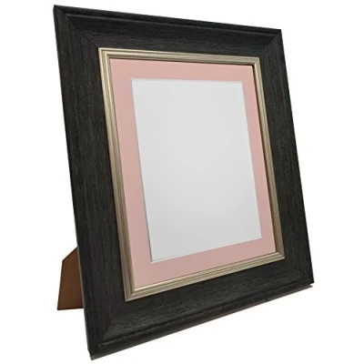 Image of FRAMES BY POST Scandi Vintage Picture Photo Frame, Recycled Plastic, Charcoal Grey with Pink Mount, 40 x Image Size 30 cm