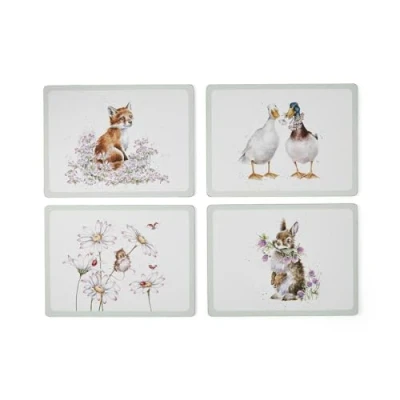 Image of Wrendale Designs Set of 4 &#039;Wildflower&#039; Animal Large Placemats